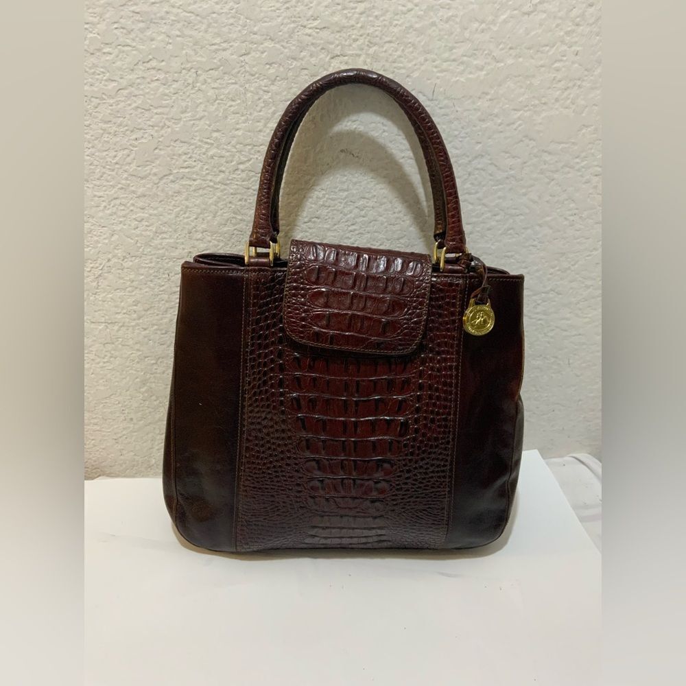 Brahmin Vintage Cecilia Leather  Double Handle Handbag Purse Crossbody Burgundy